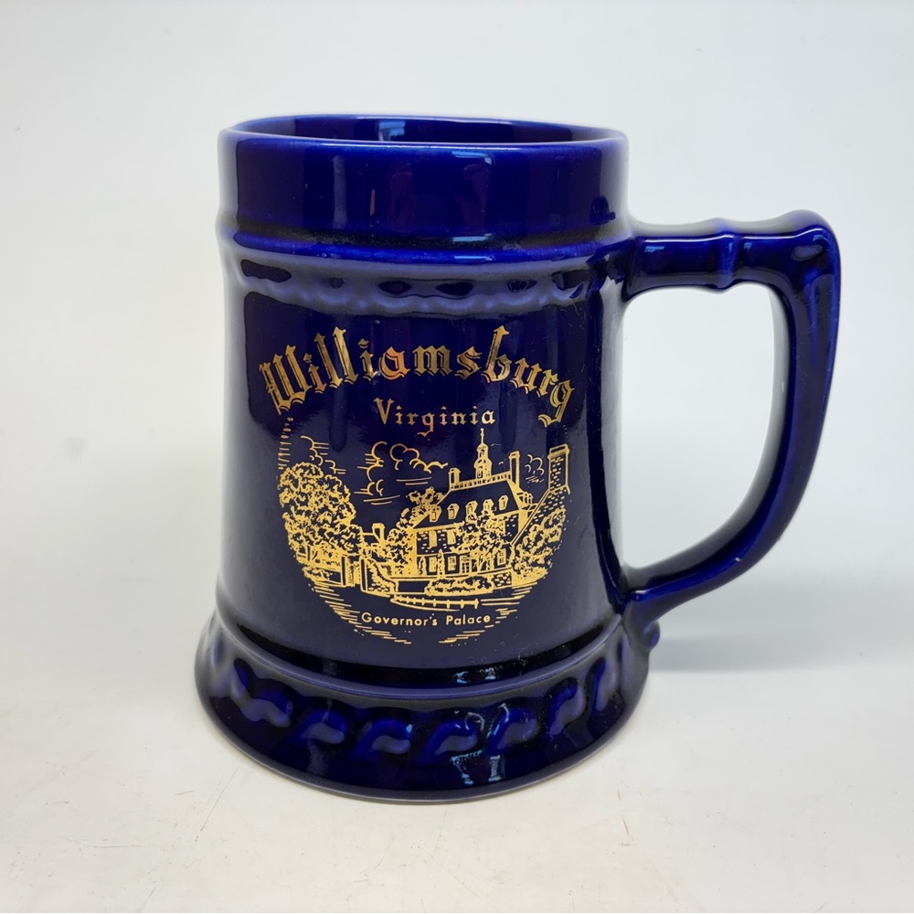 Vintage Williamsburg Virginia Governor’s Palace Cobalt Blue Pottery Stein